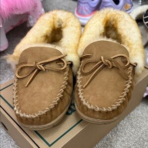 L.L. Bean Tan Shearling Lined Slippers
